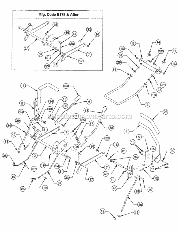 Controls And Deck Lift Diagram and Parts List for RZT50 17BA5A7P712, 17BA5A7P710, 17BA5A7P709 Cub Cadet Lawn Mower